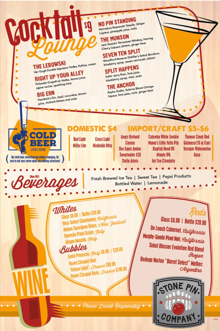 Menus Stone Pin Bowling Alley